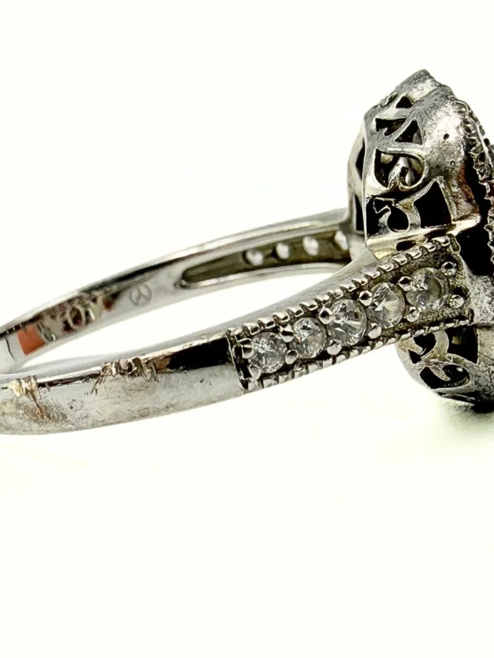 Dainty Art Deco Style Marked Sterling Silver Pink Lab Sapphire CZ Ring Sz 9
